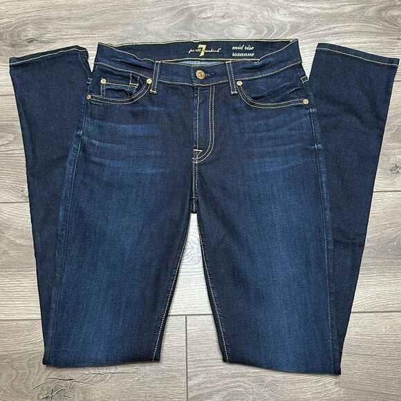 7 For All Mankind Roxanne Mid Rise Skinny Stretch‎ Blue Jeans Size 27 - Picture 1 of 15